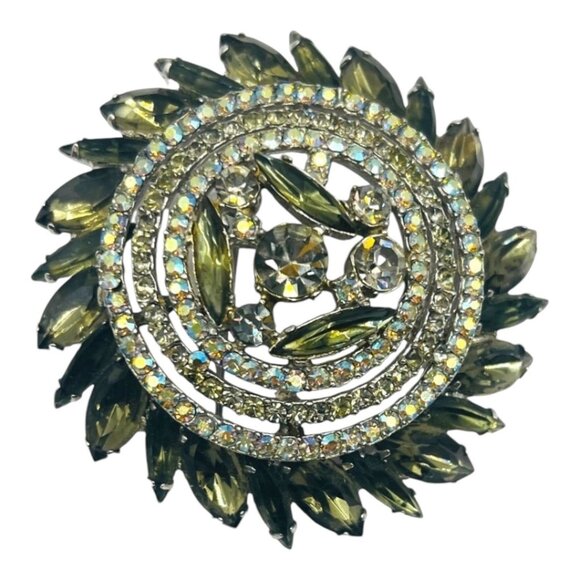 Vintage Rhinestone Pinwheel Brooch w/ Marquise-cut Rhinestones Art Deco Pin - Picture 1 of 6